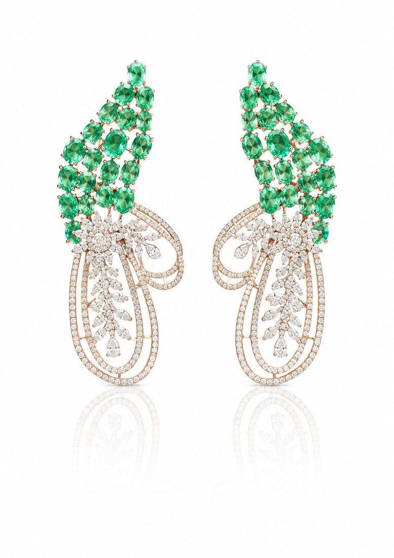 Emerald & Diamond Paisley Earrings, Diamond Jewellery — C.L Khanna Jewellers Amritsar