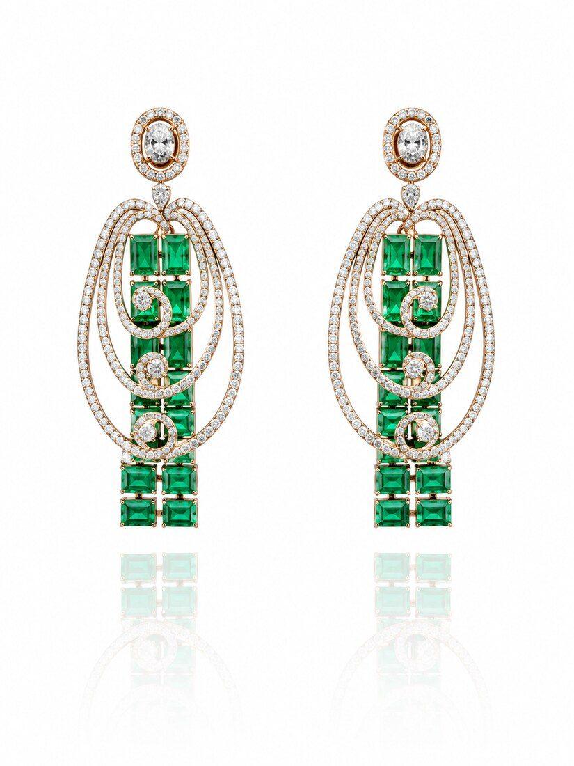 Emerald Drop Danglers, Diamond Jewellery — C.L Khanna Jewellers Amritsar