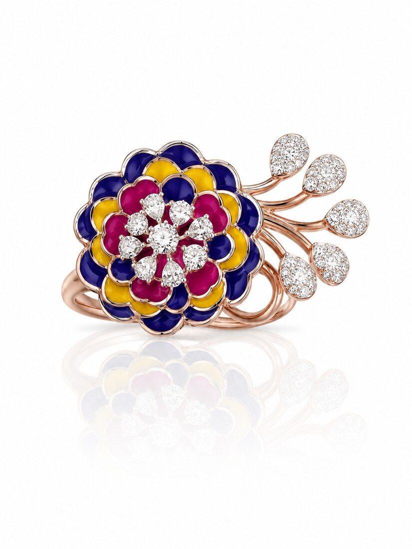 Enamel Cluster Ring, Diamond Jewellery — C.L Khanna Jewellers Amritsar