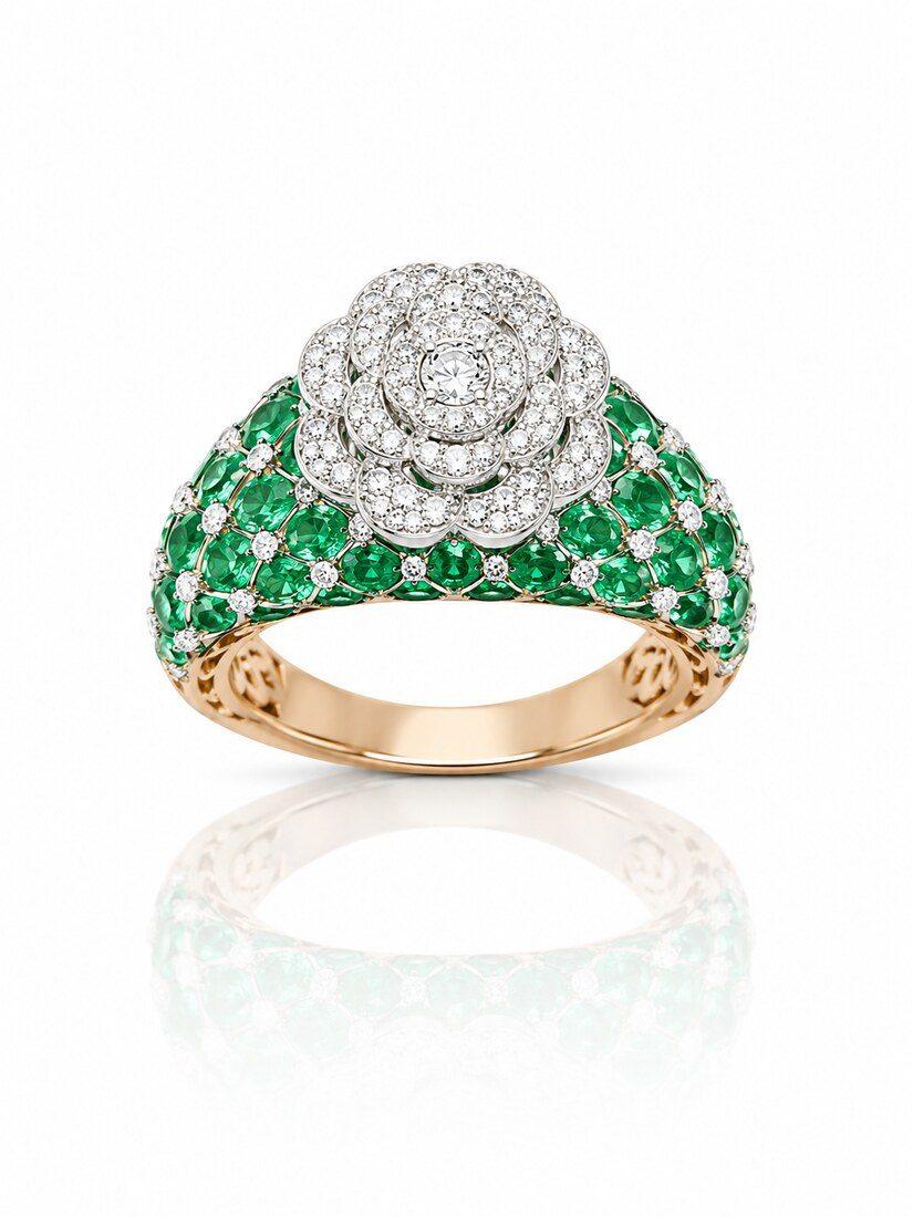Emerald Pavé Dome Ring, Diamond Jewellery — C.L Khanna Jewellers Amritsar