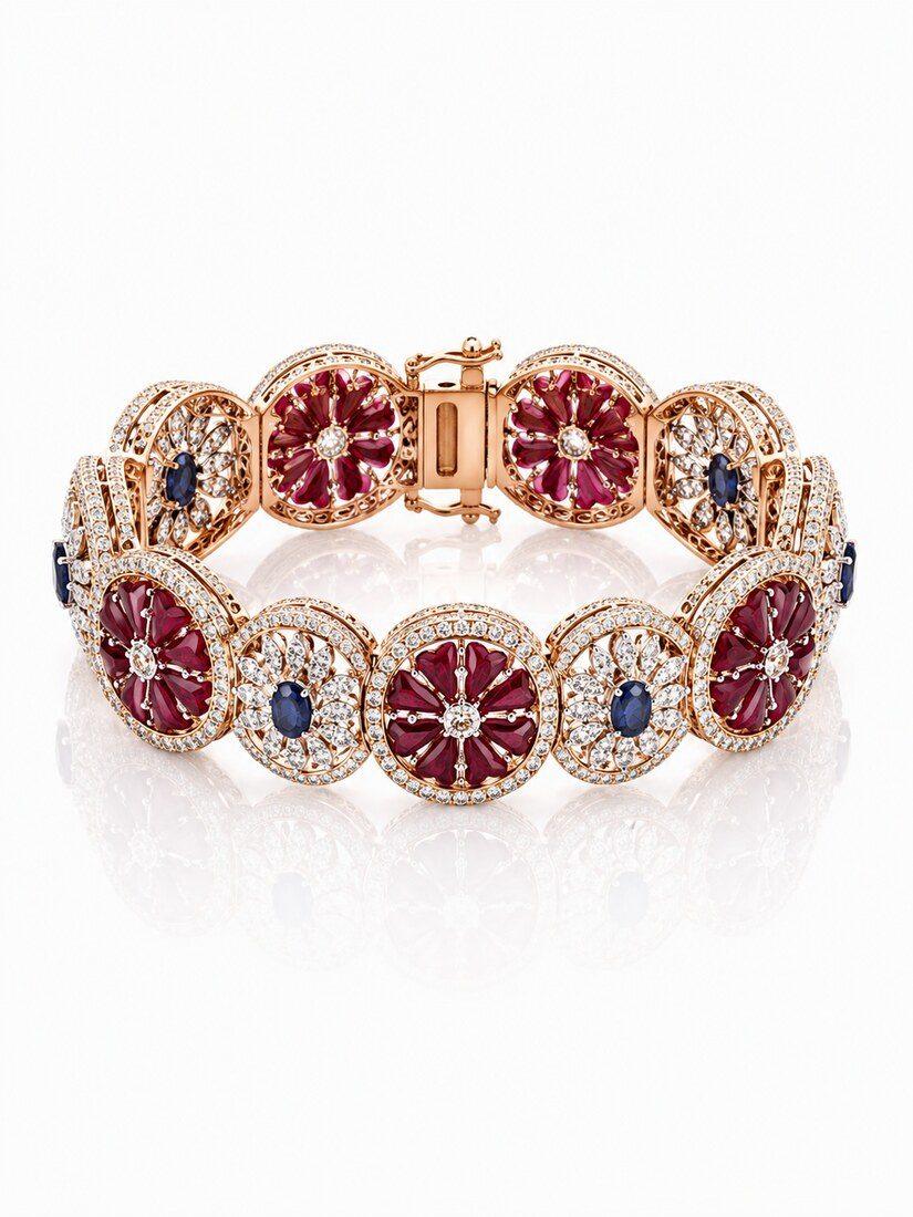 Ruby Halo Bracelet, Diamond Jewellery — C.L Khanna Jewellers Amritsar