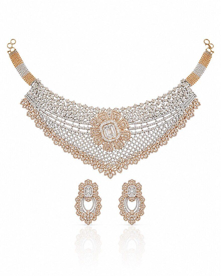 Rose Gold Necklace Set, Diamond Jewellery — C.L Khanna Jewellers Amritsar