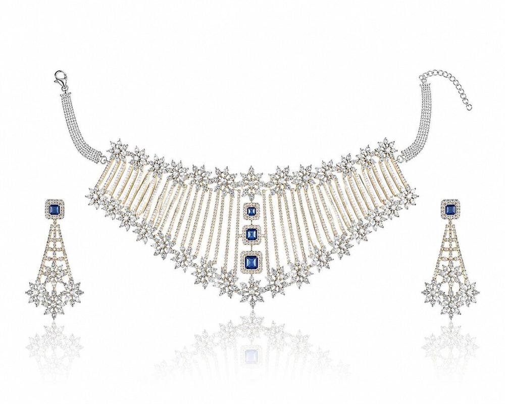 Sapphire Drop Necklace, Diamond Jewellery — C.L Khanna Jewellers Amritsar