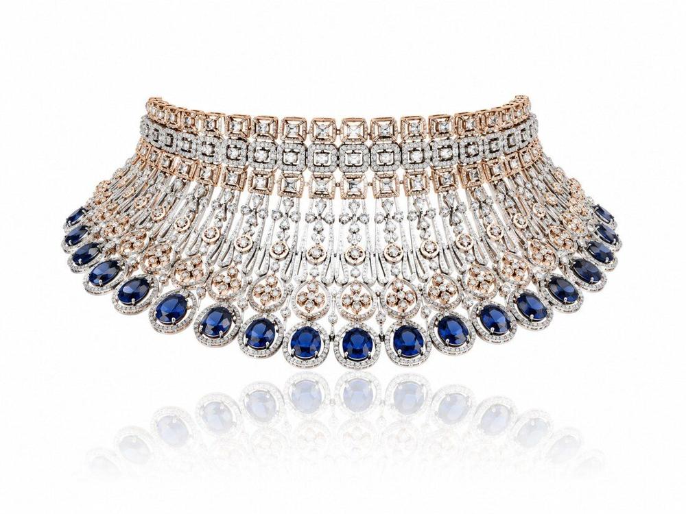 Sapphire Bridal Choker, Diamond Jewellery — C.L Khanna Jewellers Amritsar