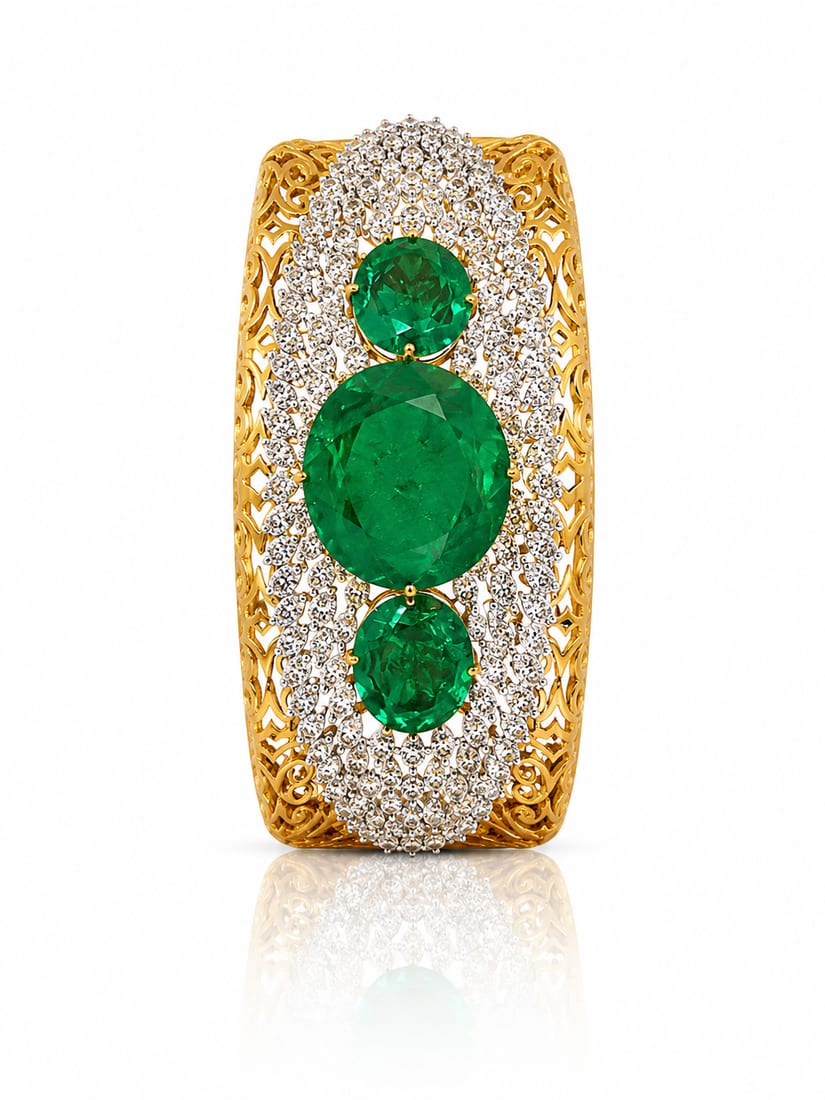 Emerald Trio Bangle, Diamond Jewellery by C.L Khanna Jewellers Amritsar