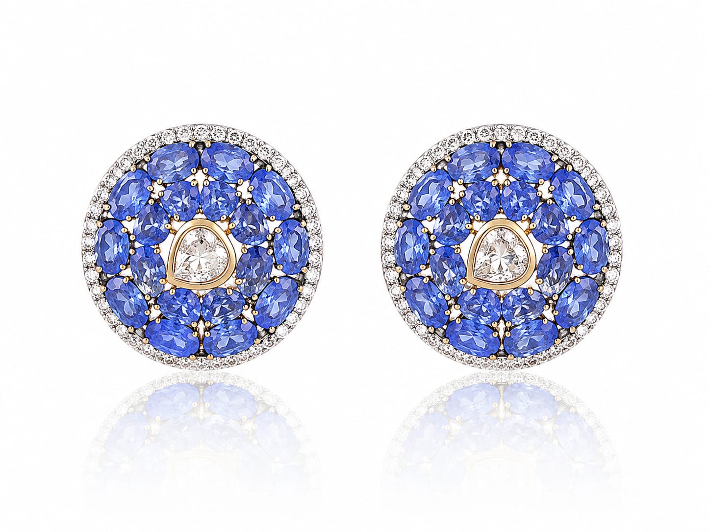 Sapphire Cluster Studs, Diamond Jewellery by C.L Khanna Jewellers Amritsar