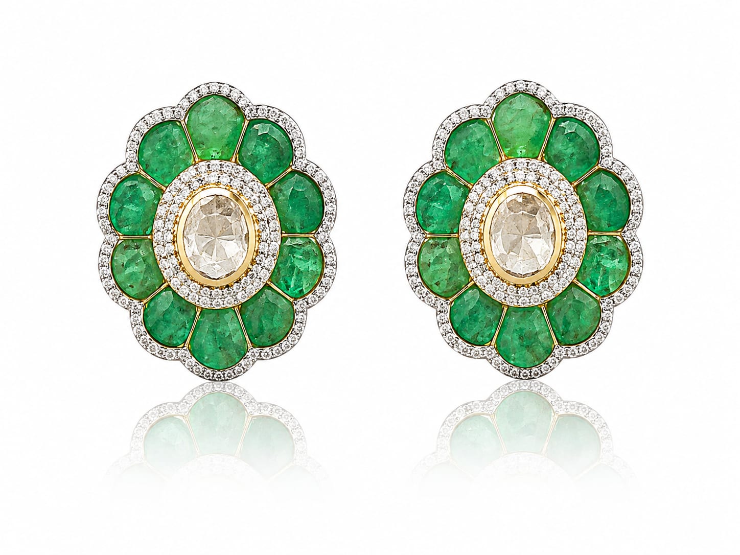 Emerald Flower Diamond Earrings, Diamond Jewellery by C.L Khanna Jewellers Amritsar