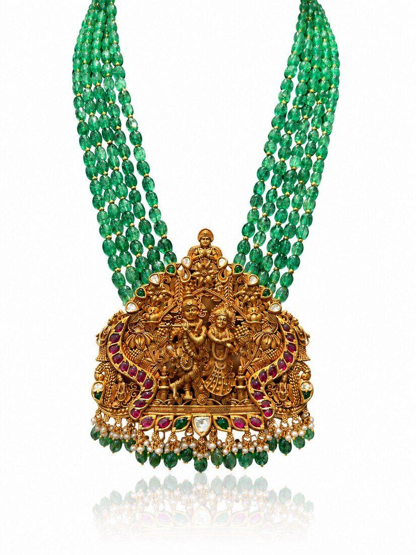 Emerald Bead Haram, Gold Jewellery — C.L Khanna Jewellers Amritsar
