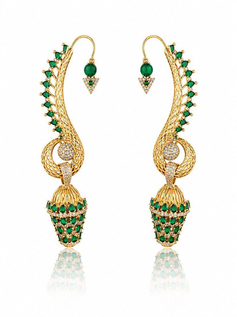 Emerald Jhumka Danglers, Gold Jewellery — C.L Khanna Jewellers Amritsar