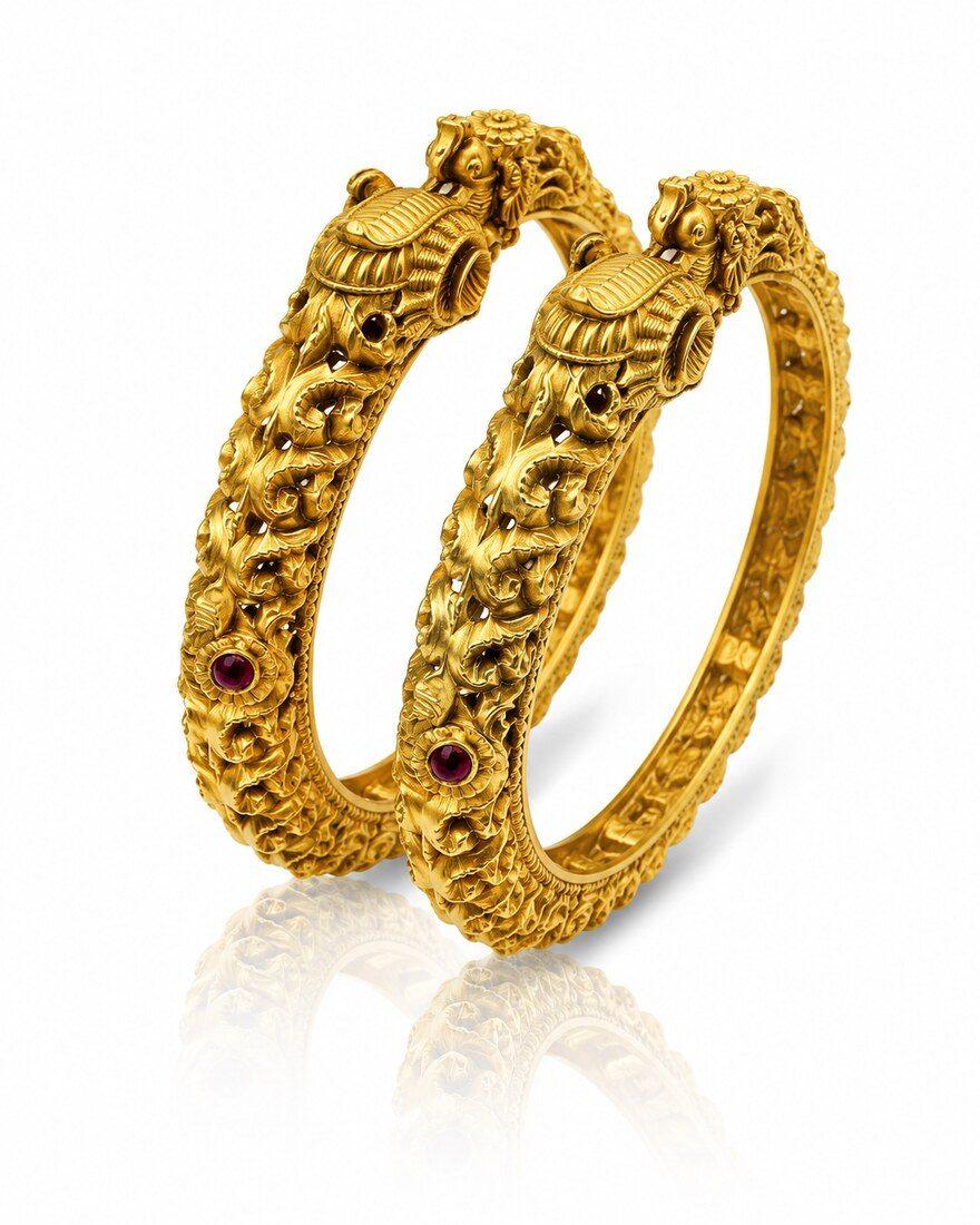 Antique Kada Pair, Gold Jewellery — C.L Khanna Jewellers Amritsar