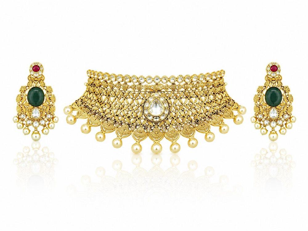 Ruby & Emerald Choker Set, Gold Jewellery — C.L Khanna Jewellers Amritsar