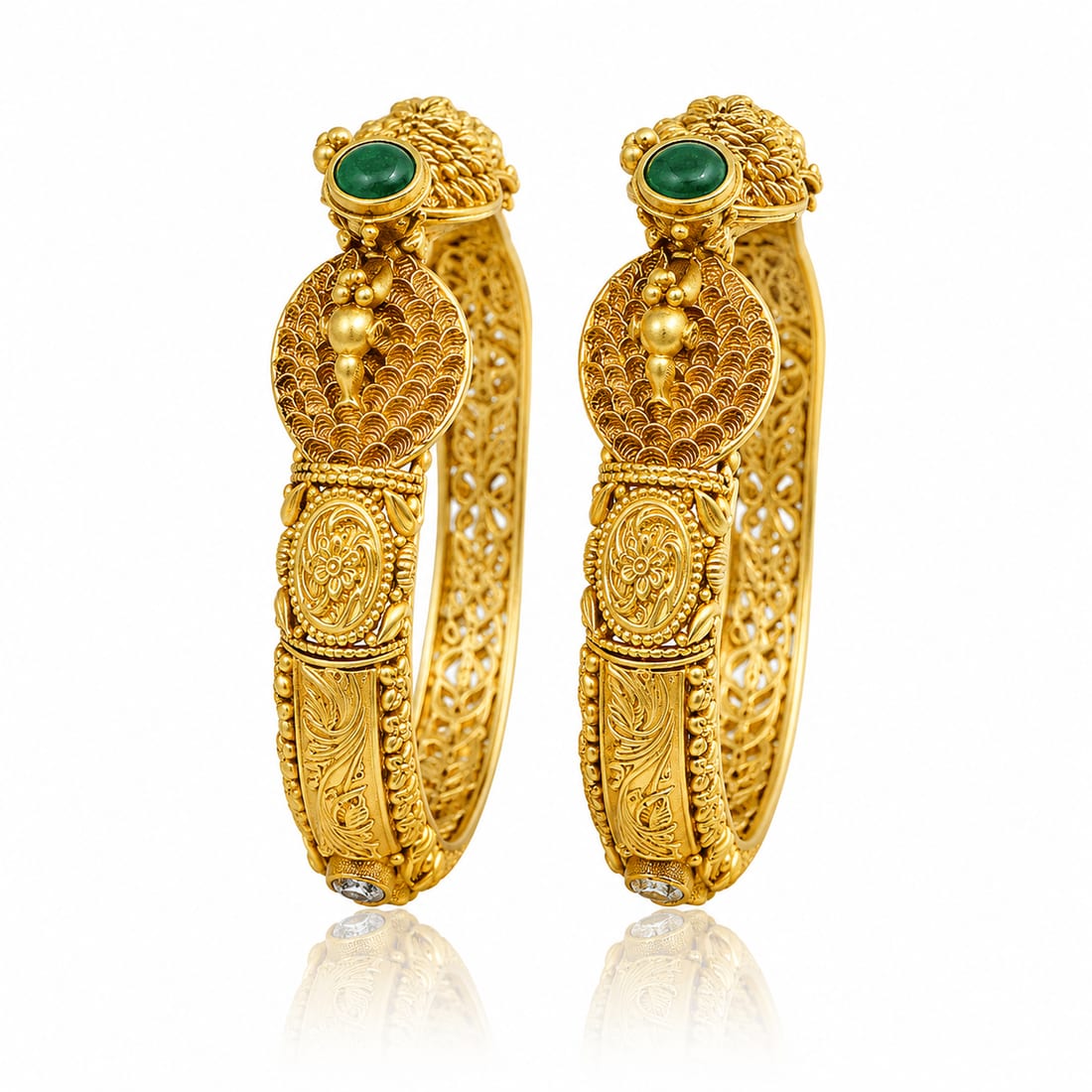 Emerald Gold Kada Pair, Gold Jewellery by C.L Khanna Jewellers Amritsar