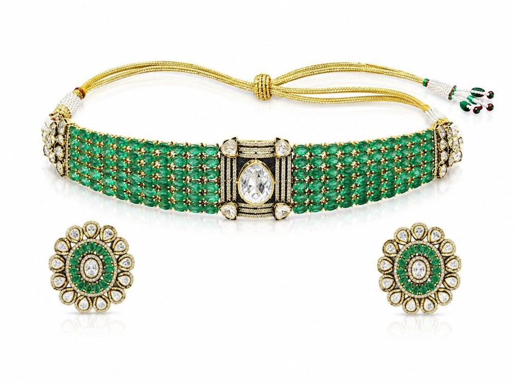 Emerald Bead Choker Set, Polki Jewellery — C.L Khanna Jewellers Amritsar