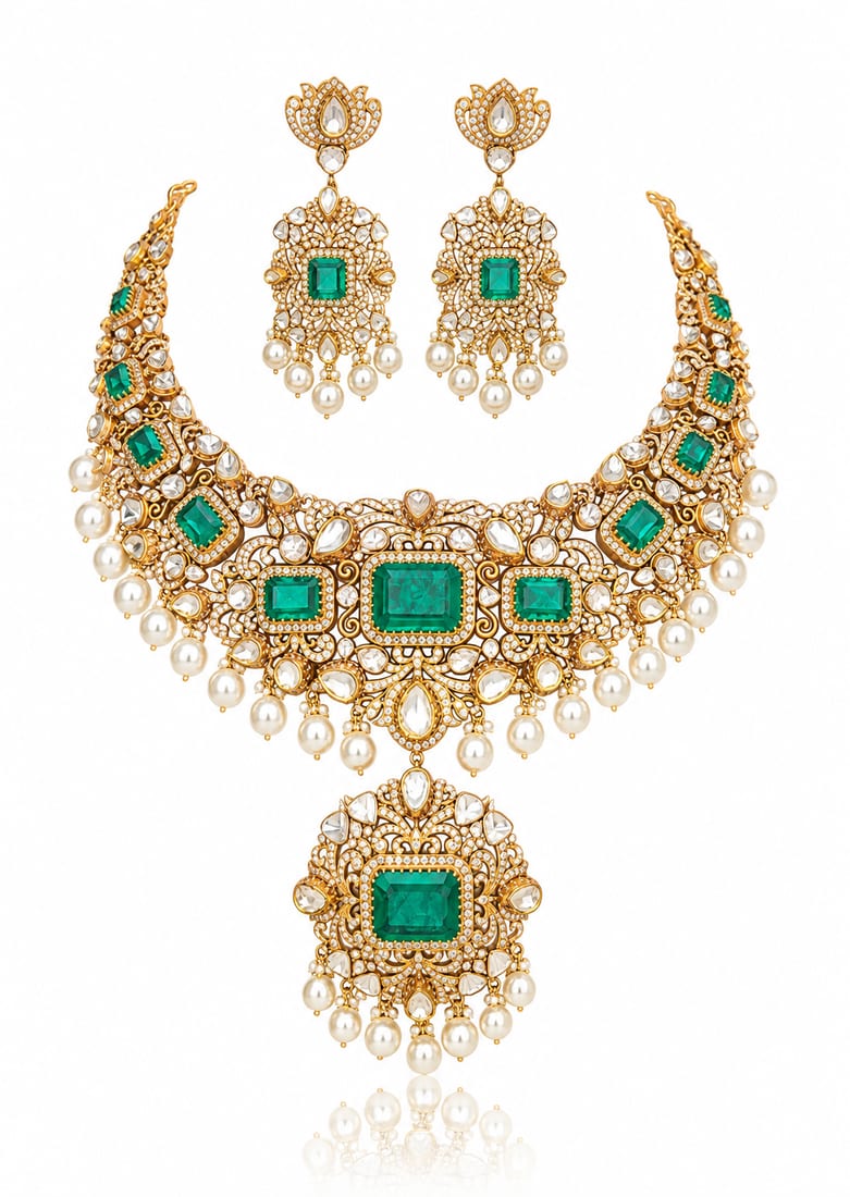 Emerald Bloom Bridal Set, Polki Jewellery by C.L Khanna Jewellers Amritsar