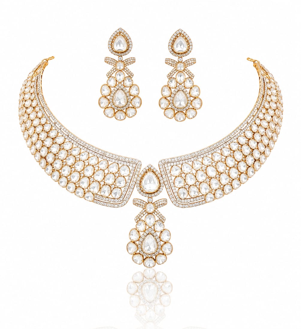 White Polki Bow Bridal Set, Polki Jewellery by C.L Khanna Jewellers Amritsar