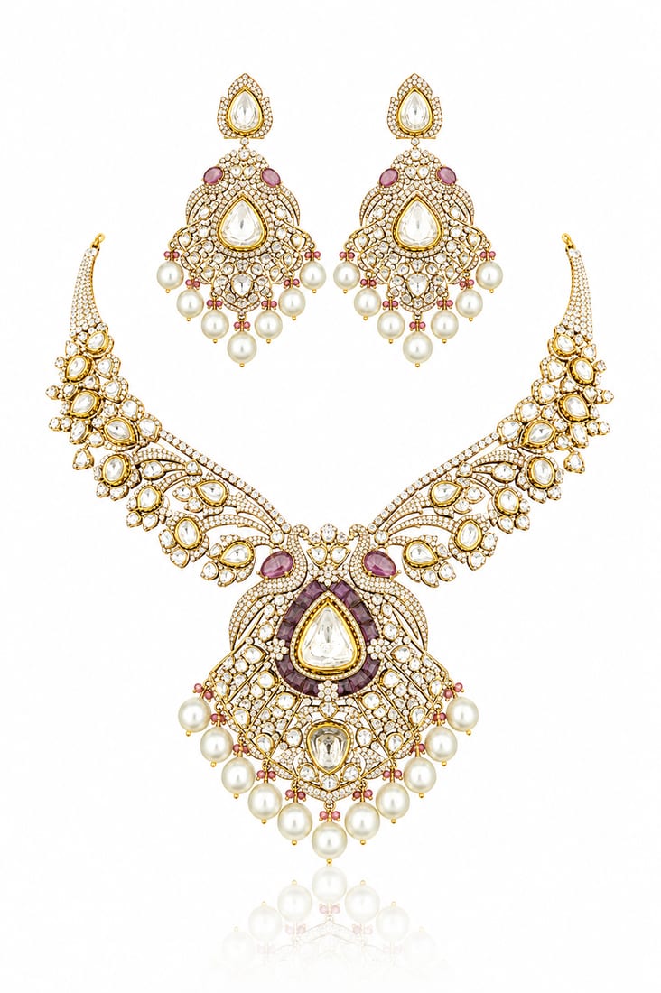 Ruby Peacock Bridal Set, Polki Jewellery by C.L Khanna Jewellers Amritsar