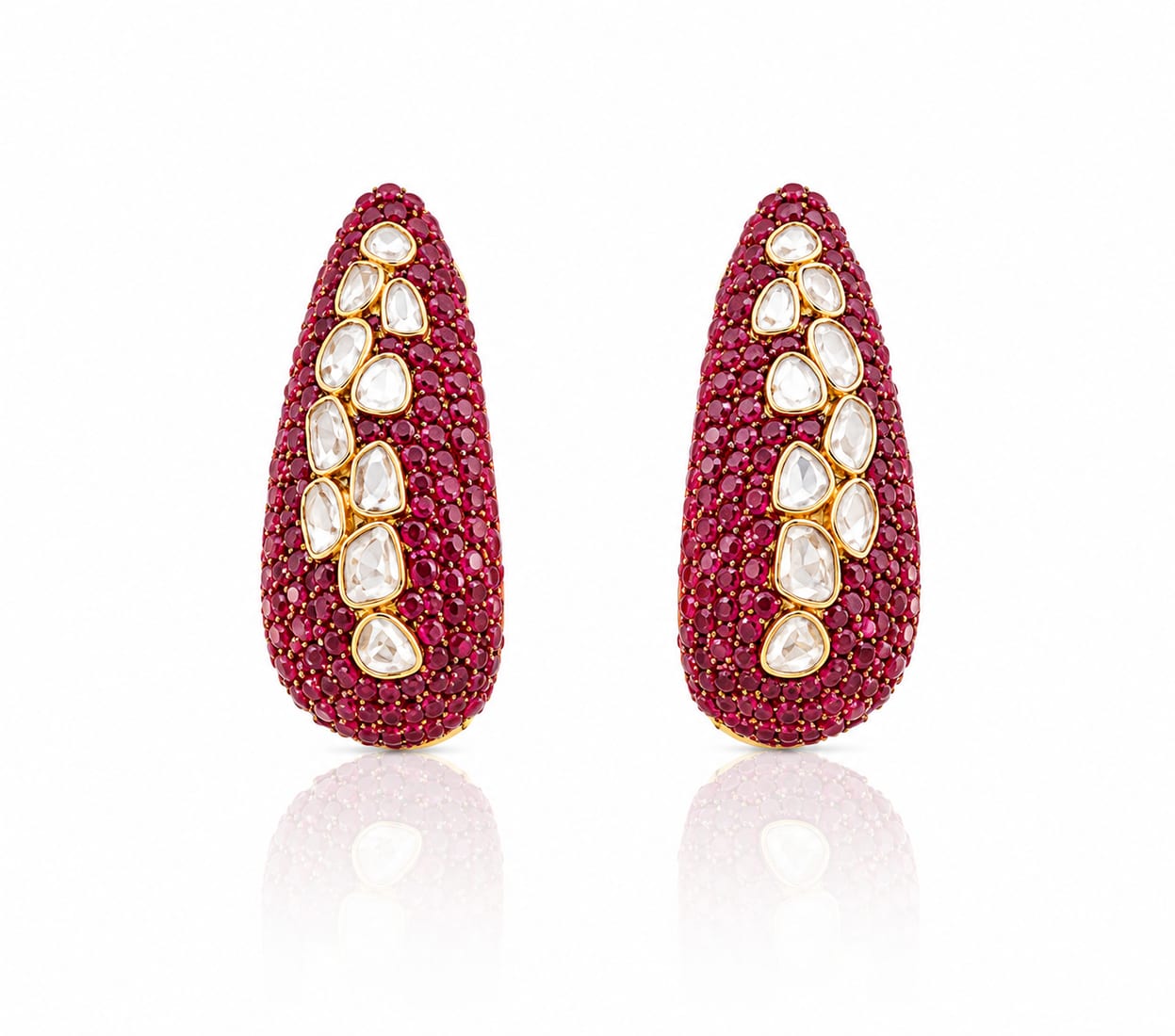 Ruby Polki Drop Earrings, Polki Jewellery by C.L Khanna Jewellers Amritsar