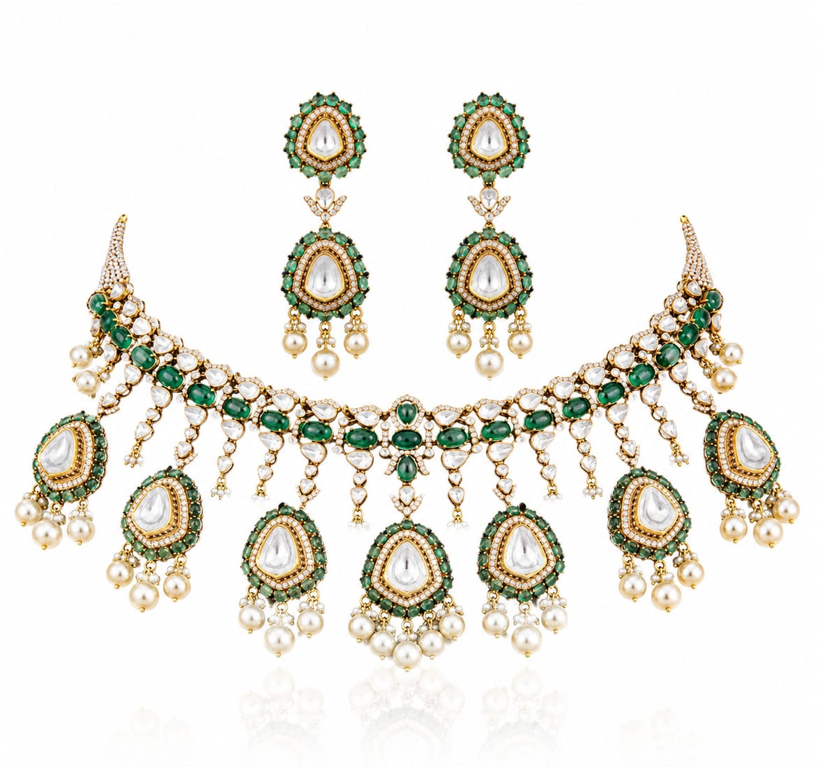 Emerald Polki Drop Choker, Polki Jewellery by C.L Khanna Jewellers Amritsar