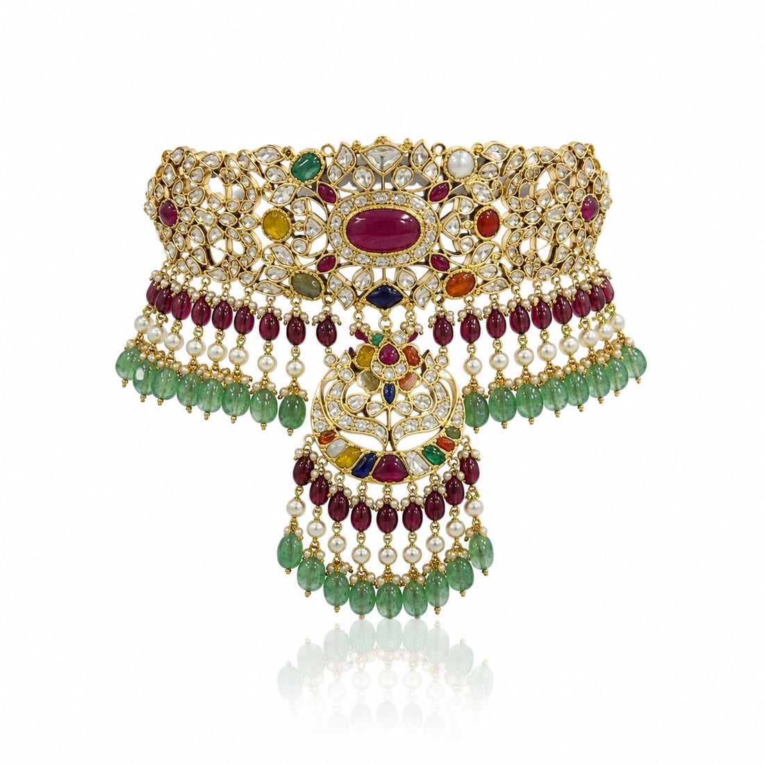 Navratna Peacock Choker, Polki Jewellery by C.L Khanna Jewellers Amritsar