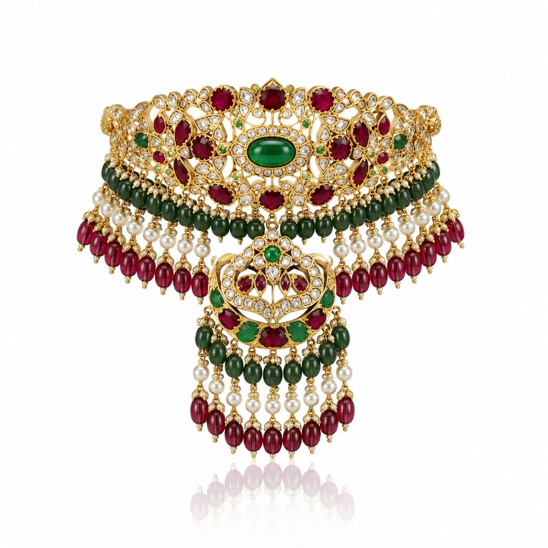 Ruby Emerald Fringe Choker, Polki Jewellery by C.L Khanna Jewellers Amritsar