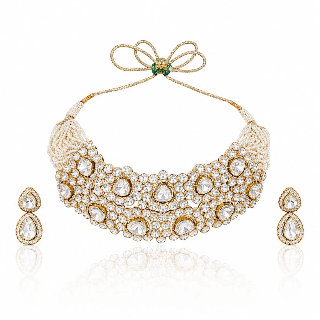 White Polki Bow Choker Set, Polki Jewellery by C.L Khanna Jewellers Amritsar