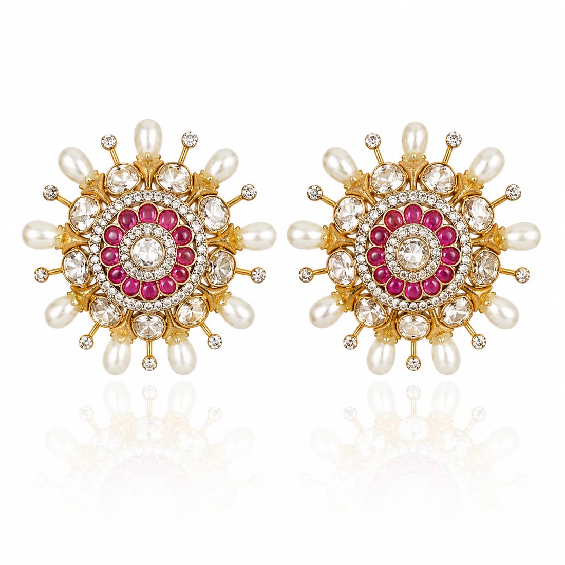 Ruby Starburst Earrings, Polki Jewellery by C.L Khanna Jewellers Amritsar