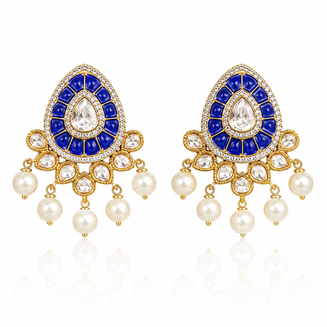 Blue Enamel Polki Earrings, Polki Jewellery by C.L Khanna Jewellers Amritsar