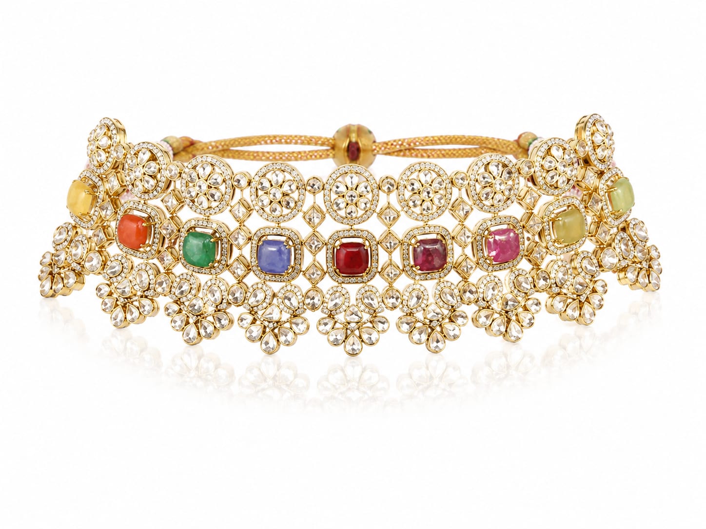 Navratna Floral Choker, Polki Jewellery by C.L Khanna Jewellers Amritsar