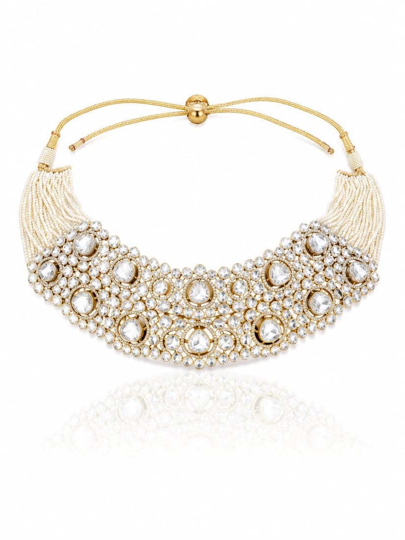 White Polki Cord Choker, Polki Jewellery by C.L Khanna Jewellers Amritsar